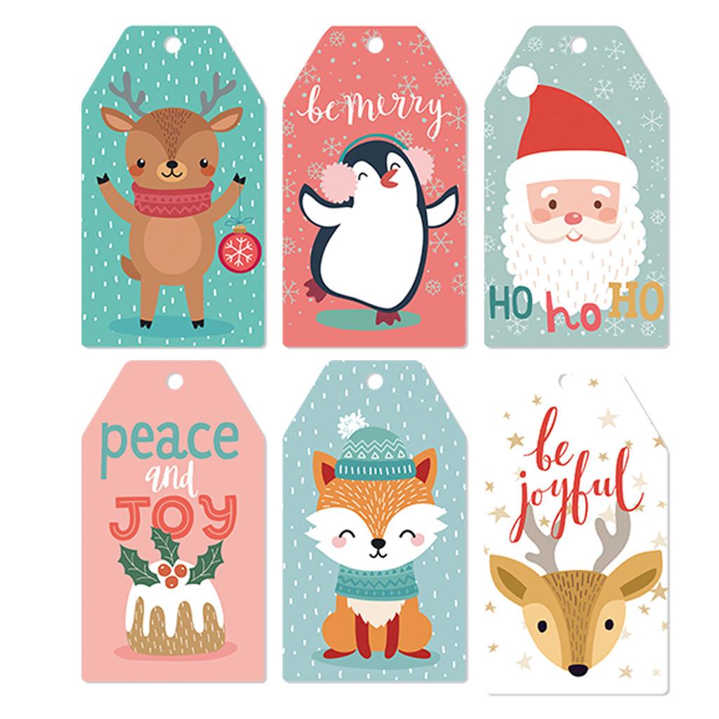 

Hanging Christmas Santa Decor With Cartoon Penguin And Reindeer Gift Tags StyleA