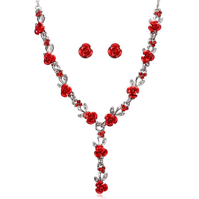 Rose Alloy Bridal Jewelry Set: European & American Style Necklace and Dress Accessories