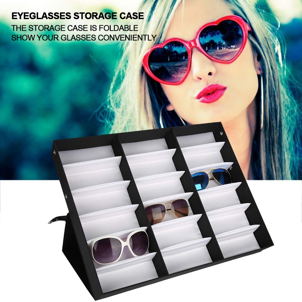 Akozon 18 Grid Eyeglass Display Case, Sunglasses Storage Box Organizer, Eyeglass Jewelry Display Box, Applied Family