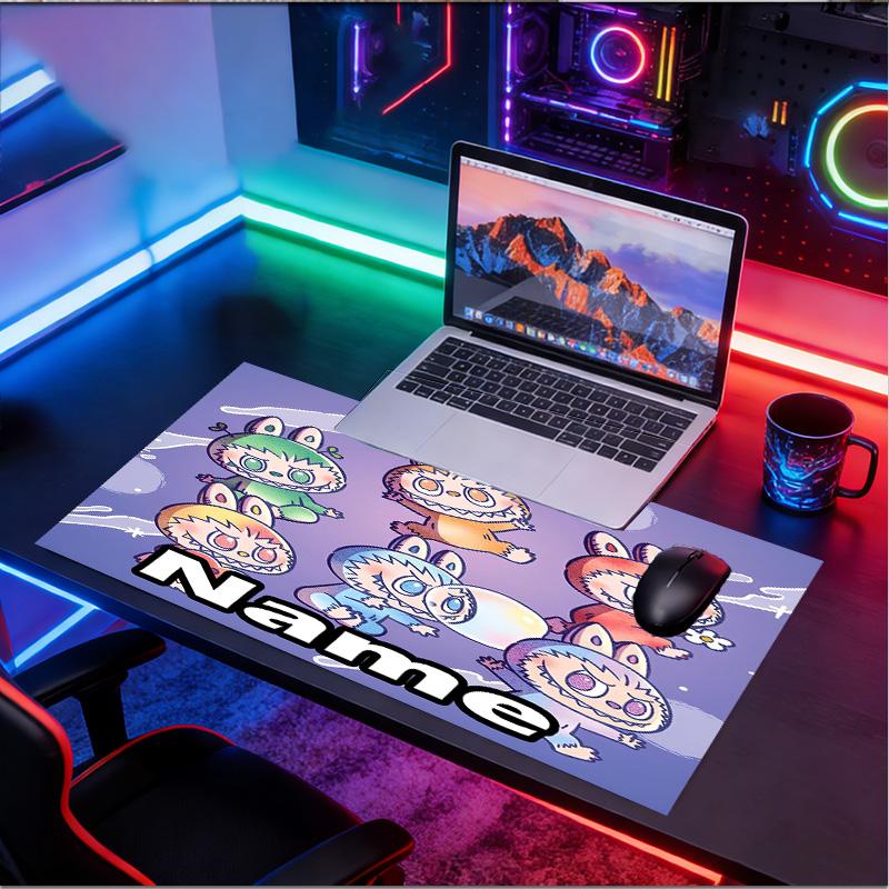 Custom Name Personalized Labubu Pattern Mousepad, Laptop PC Desk Mat, Decorative Desk Mat for Home Keyboard Pad Gift