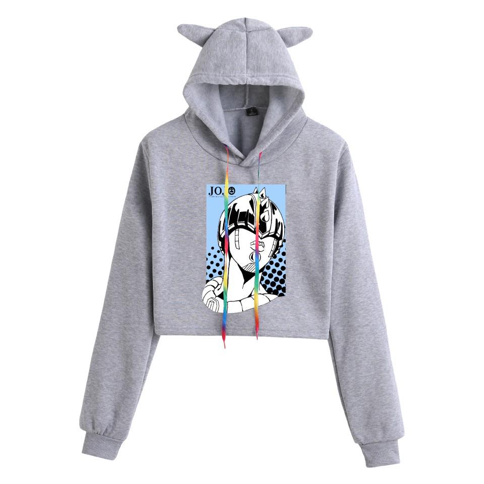 JOJO's Bizarre Adventure Anime Cat Ear Cropped Women's Hoodie