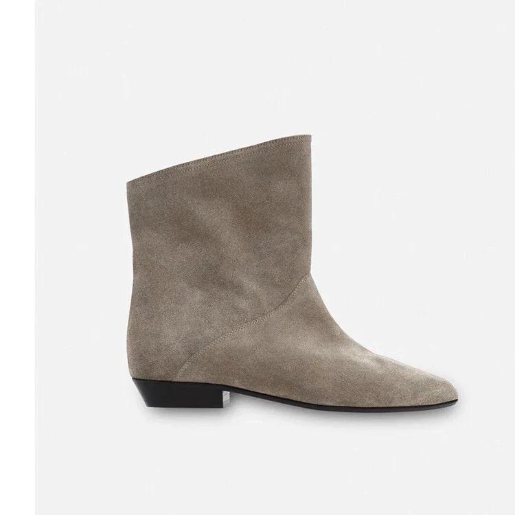 Fashion New Fashion Black Lazy Pleated Cow Suede Ankle Boots Autumn Winter Round Head Low-heel Short Plush Warm Women Boot Size 34-43