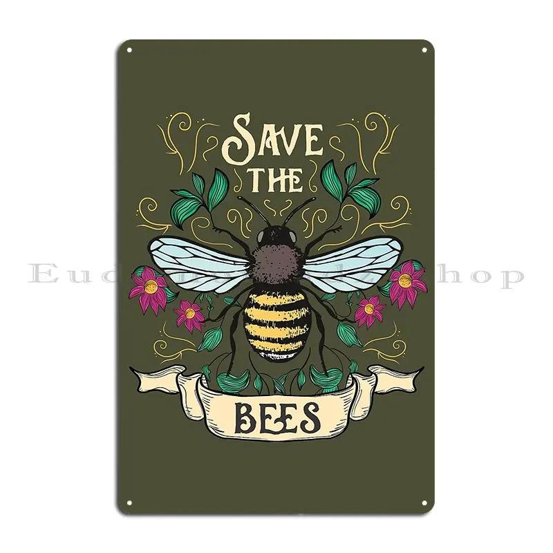 Floral Save The Bees Art For Beekeepers Metal Plaque Designing Pub Club Bar Living Room Designer Tin Sign Poster
