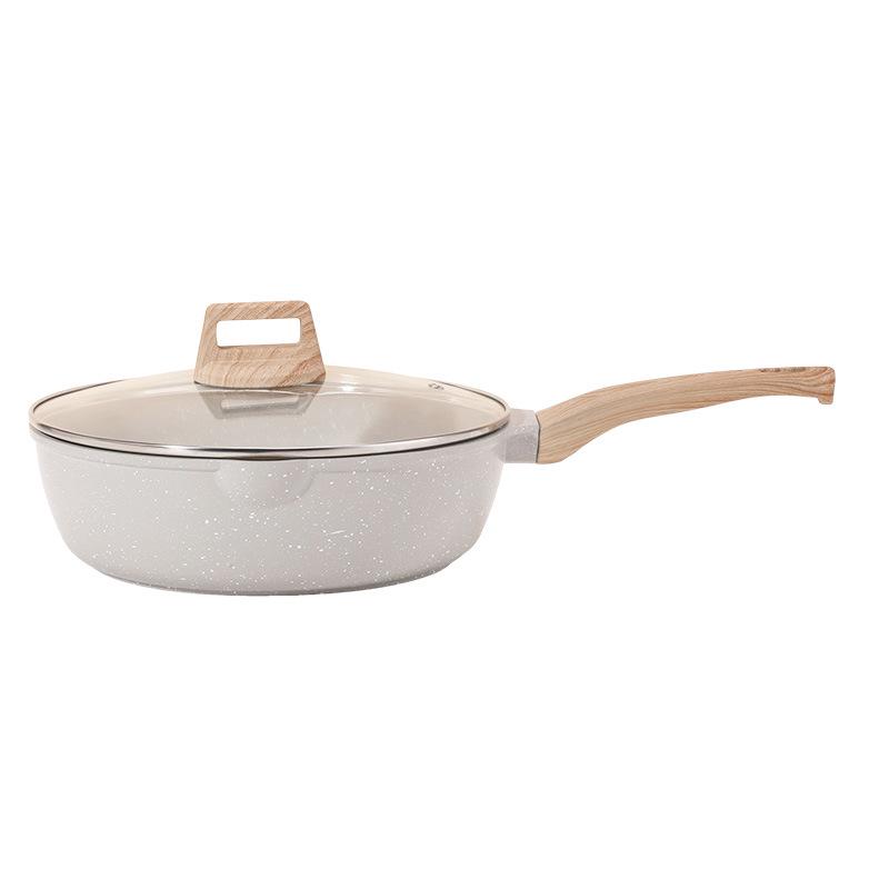 Creative Wooden Handle Maifan Stone Deep Frying Pan - Portable, High-Appearance Kitchen Flat Pan