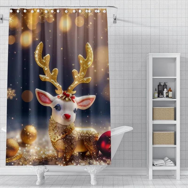 Home Decoration Shower Curtains For Bathroom Waterproof Curtain Fabric Modern Nordic Style Living Room Merry Christmas Winter