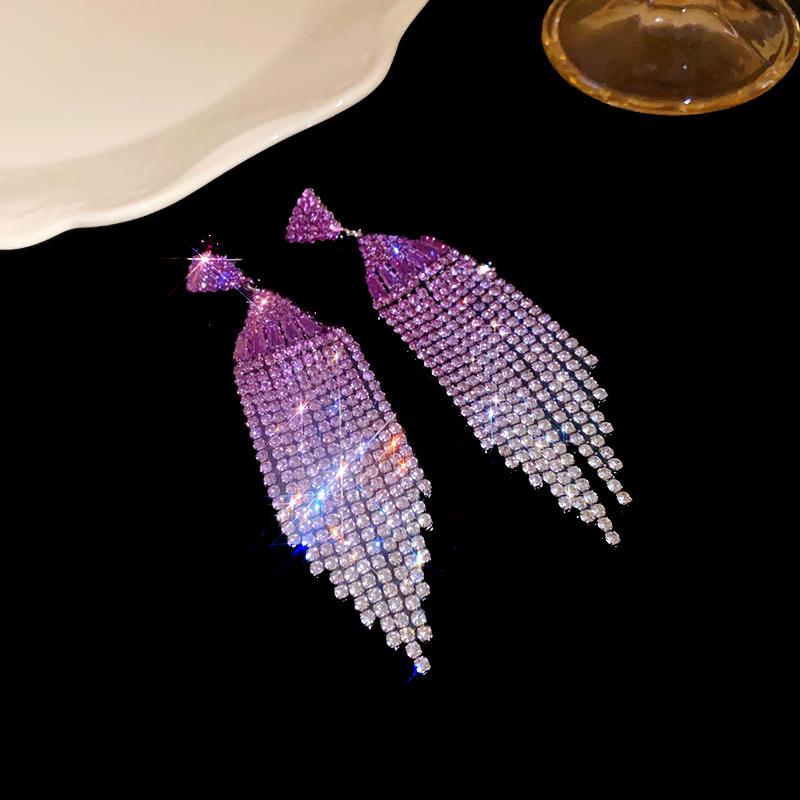 Silver Needle Diamond Geometric Love Fringed Earrings Versatile Light Luxury Personalized Earrings Fashion High Sense Niche Earrings Women