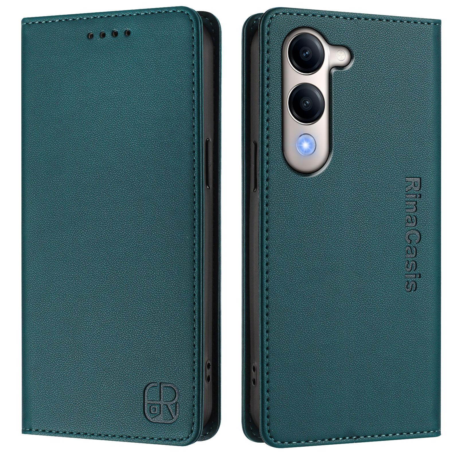 

For vivo Y29s 5G Leather Case RINACASIS RC01 Phone Cover with RFID Blocking Wallet Stand Dark Green