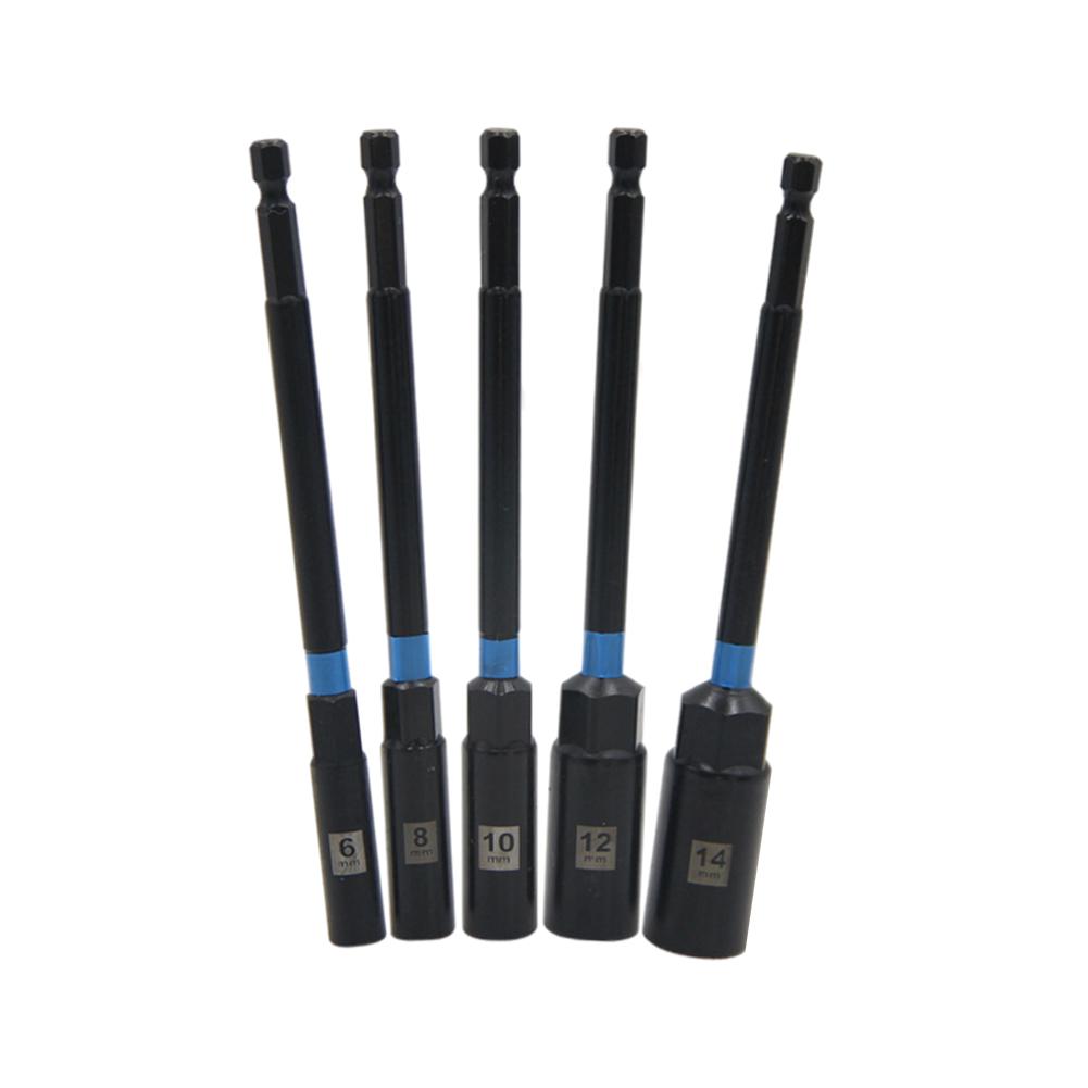 5PC 6-14mm Socket Adapter Steel Hex Nut Driver Drill Bit Adapter For Electric Screwdrivers Socket Wrench Extension Sleeve Set