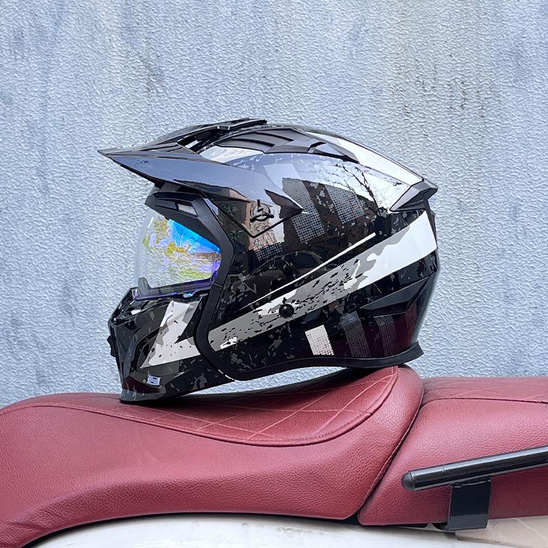 Street Fighter Motorcycle Helmet Men's and Women's Full Helmet Four Seasons Locomotive Retro Detachable Combination Helmet