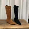 Inner Heightening Pointed Suede Pile Medium Boots Women's Boots 2025 Fall/Winter Brown Maillard Skinny Boots