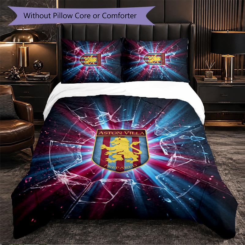 Set Biancheria da Letto Aston Villa Football 3 Pezzi Morbido Set Copripiumino con Federe Set Decorazione Camera da Letto per la Casa