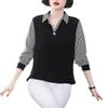 Western-style Mom Shirt Age-reducing Middle-aged and Elderly Splicing Polo Collar Bottoming Shirt Long-sleeved for Women