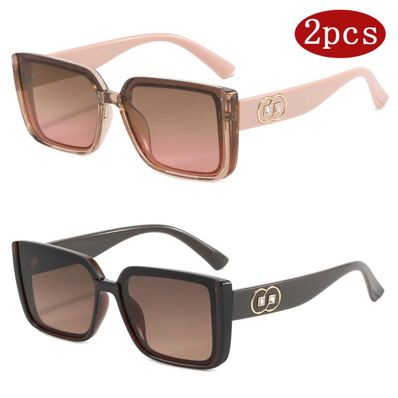 2pcs Fashion Square Large Frame Sunglasses Women European And American Fashion UV Resistant Glasses Luxury Brand Eyeglasses