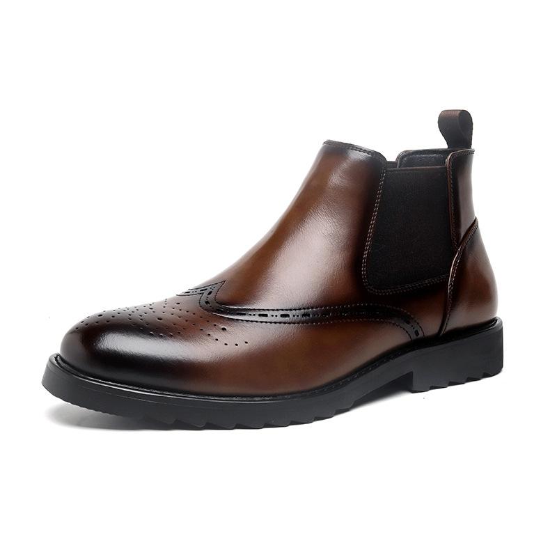 

English Chelsea Boots Men s Smoke Boots Business Martin Boots Platform Short Boots Brock Engraved Leather Shoes 6810-R 44 світло-коричневого кольору