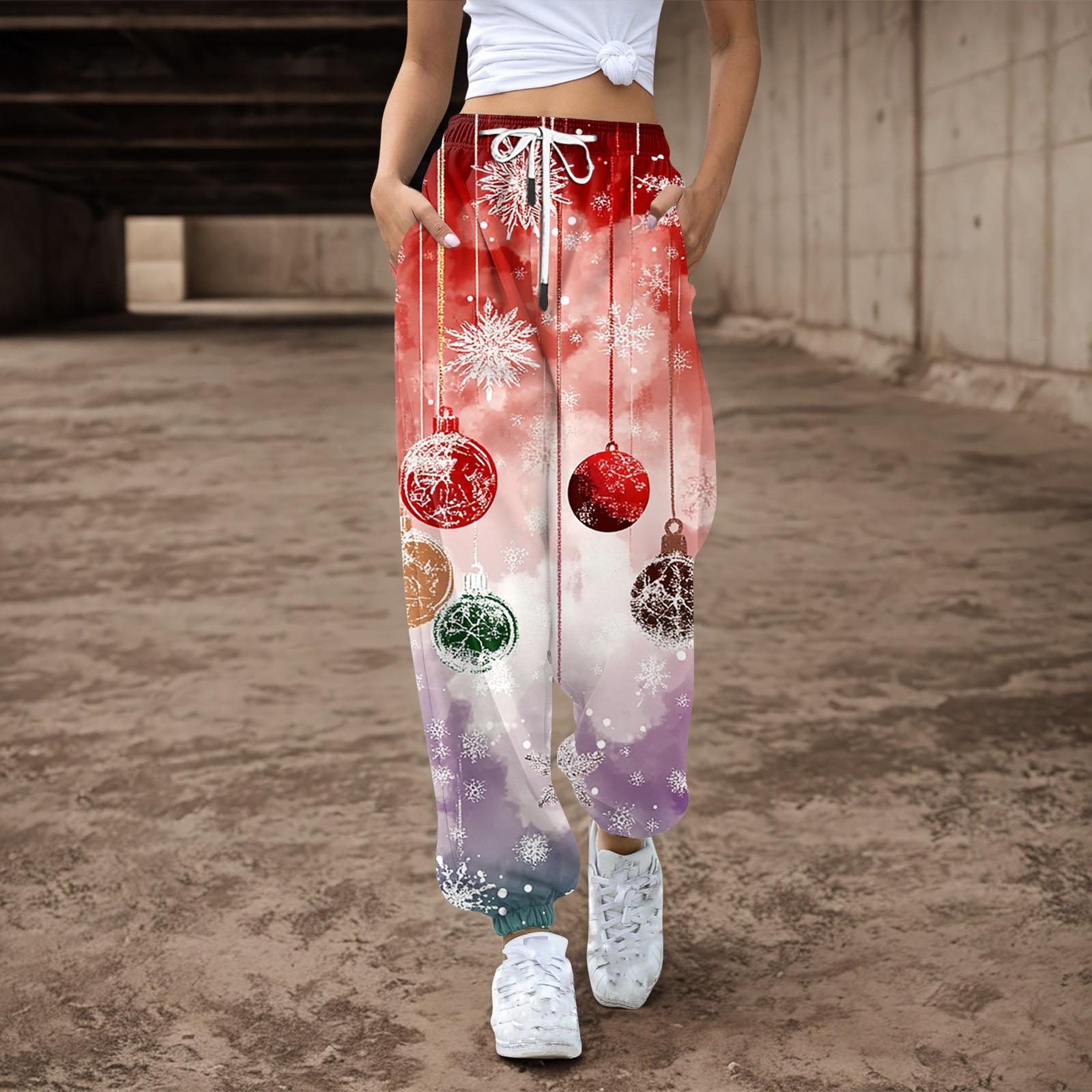 Женские повседневные брюки с завязками на резинке и рождественским принтом — фото 8
