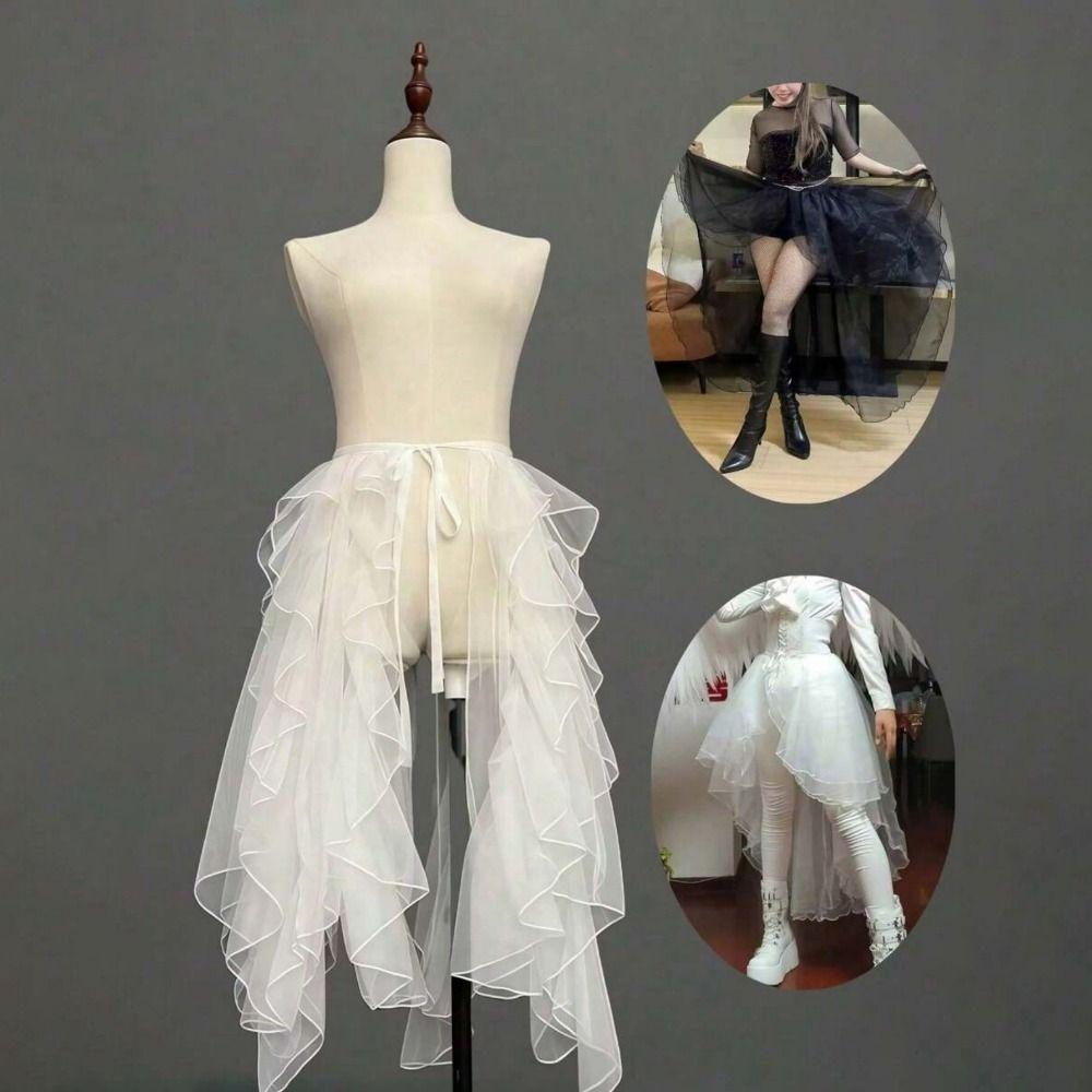 Irregular Hem Three-tiered Crinoline Lightweight Lace Ruffles Skirt Trailing Skirt Stage