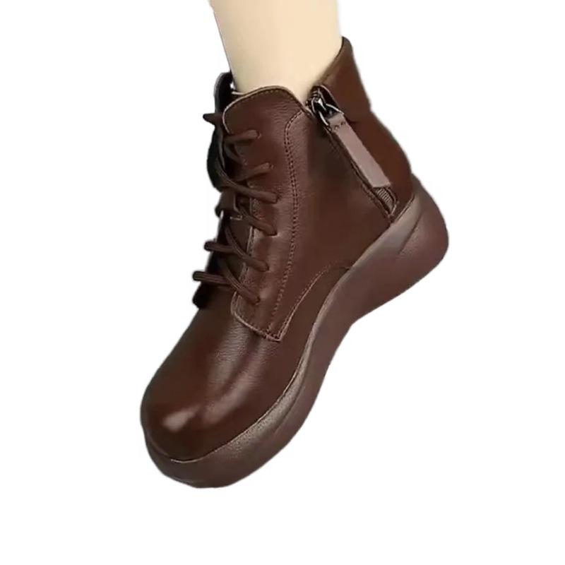 Thick-soled Single Boots Soft Leather Soft-soled British Martin Boots New Retro Zipper Short Boots In Autumn and Winter