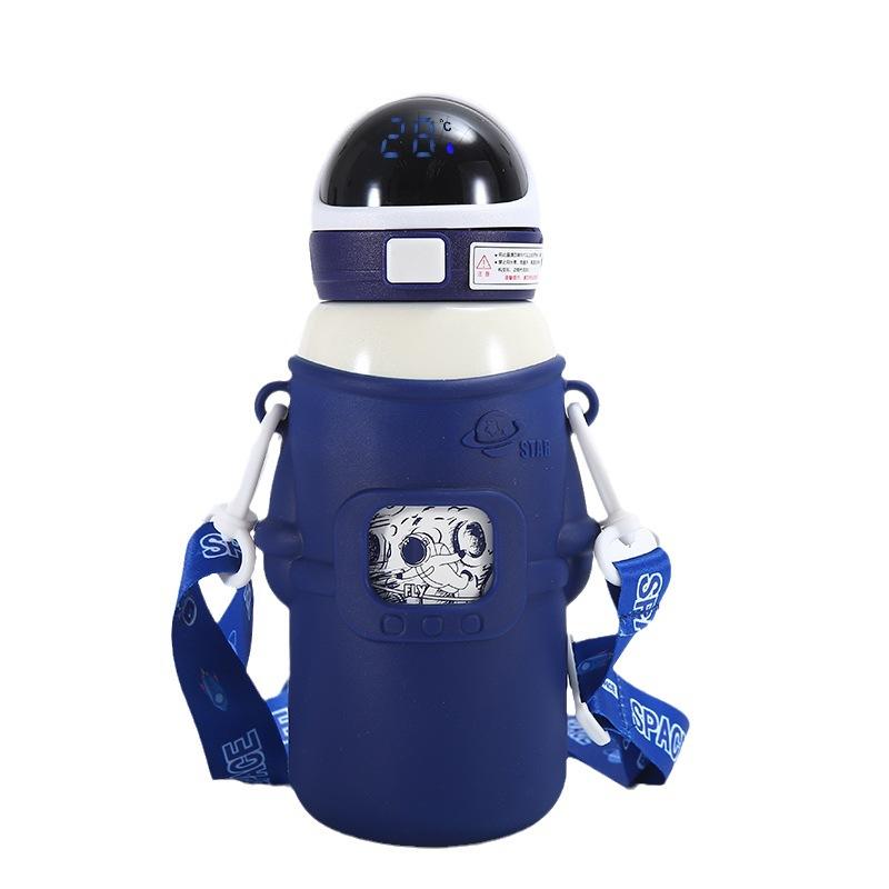 Cartoon Smart Temperature Display Thermos Cup Student Silicone Cover Portable Water Cup 316 Stainless Steel Children'S Learning Drinking Straw Cup
