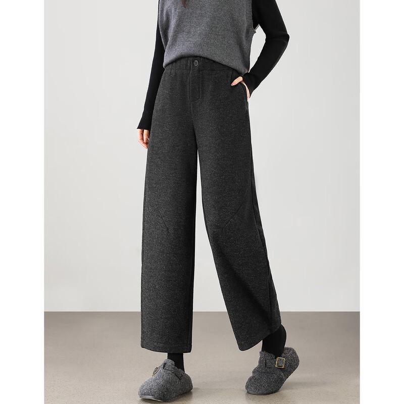 TERRE BLEUE Women's Fleece-Lined Straight Wide-Leg Wool Blend Pants