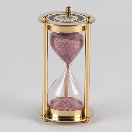 Brass Sand Timer Hour Glass Sand Glass Clock Ideal for Exercise Tea Making Ross London Pink Sand Timer Showpiece 8.89 Cm