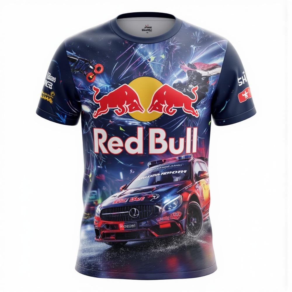

2025 Новая мужская футболка с коротким рукавом Red Bull с принтом Red Bull Харадзюку Повседневный тренд Костюм для внедорожных гонок Red Bull S