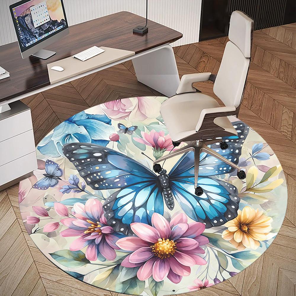 1pc Butterfly Flowers Round Chair mat Area Rug - Non-Slip, Floor Mat for Office, Bedroom, and Indoor Decor c1125464