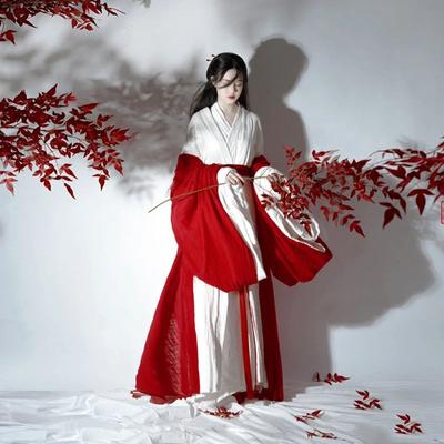 Chinese Wei And Jin Dynasties Style Hanfu Red Fairy Suit Elegant Suit Women's Clothes