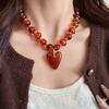 Bohemian Heart Shaped Beaded Earrings and Pendant Clavicle Chain Fashion Jewelry for Women Holiday Gift Idea