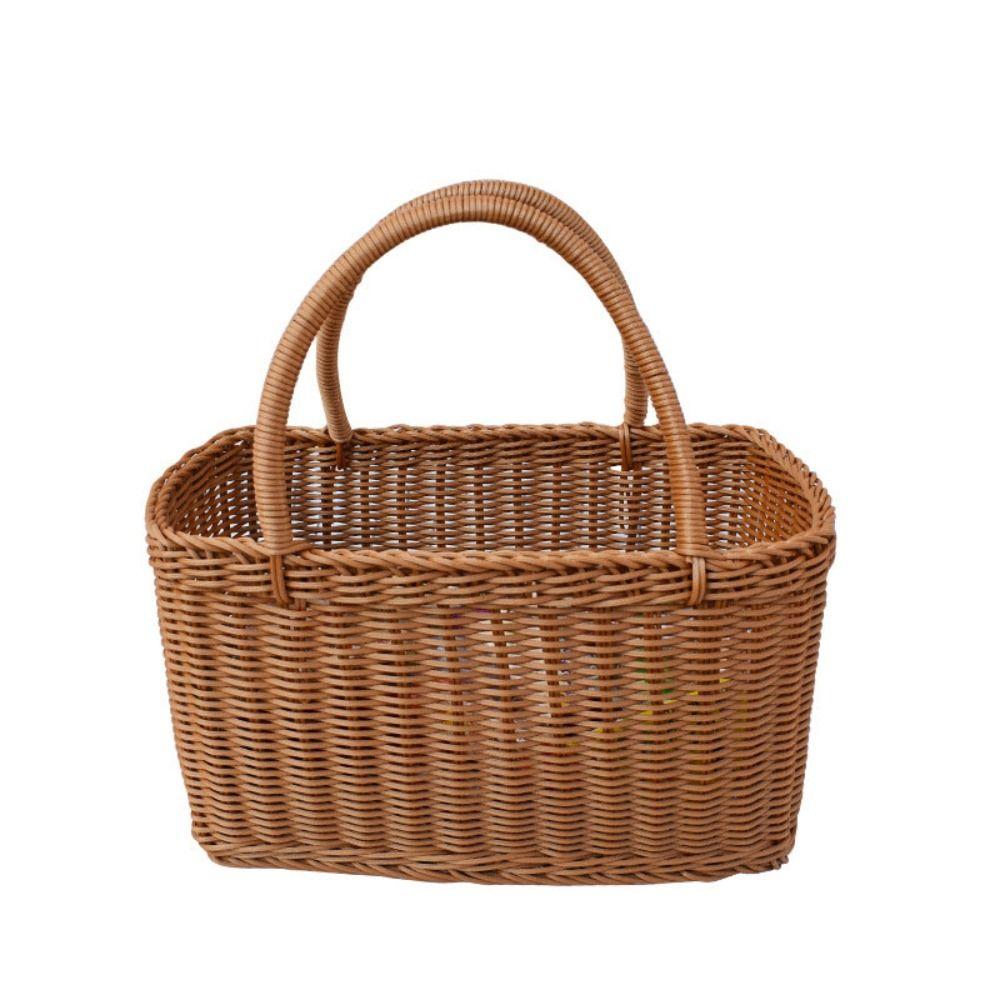 Rattan Woven Basket Rectangular Flower Basket Storage Basket Picnic Basket  Vegetable
