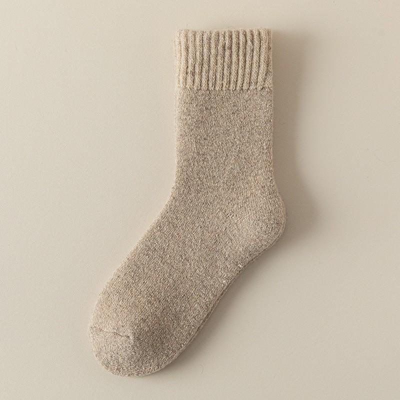 Wool Socks Children'S Medium Tube Socks Season Fleece Thickened Terry Socks Solid Color Retro Sweat-Absorbing Deodorant Medium Tube Socks Women