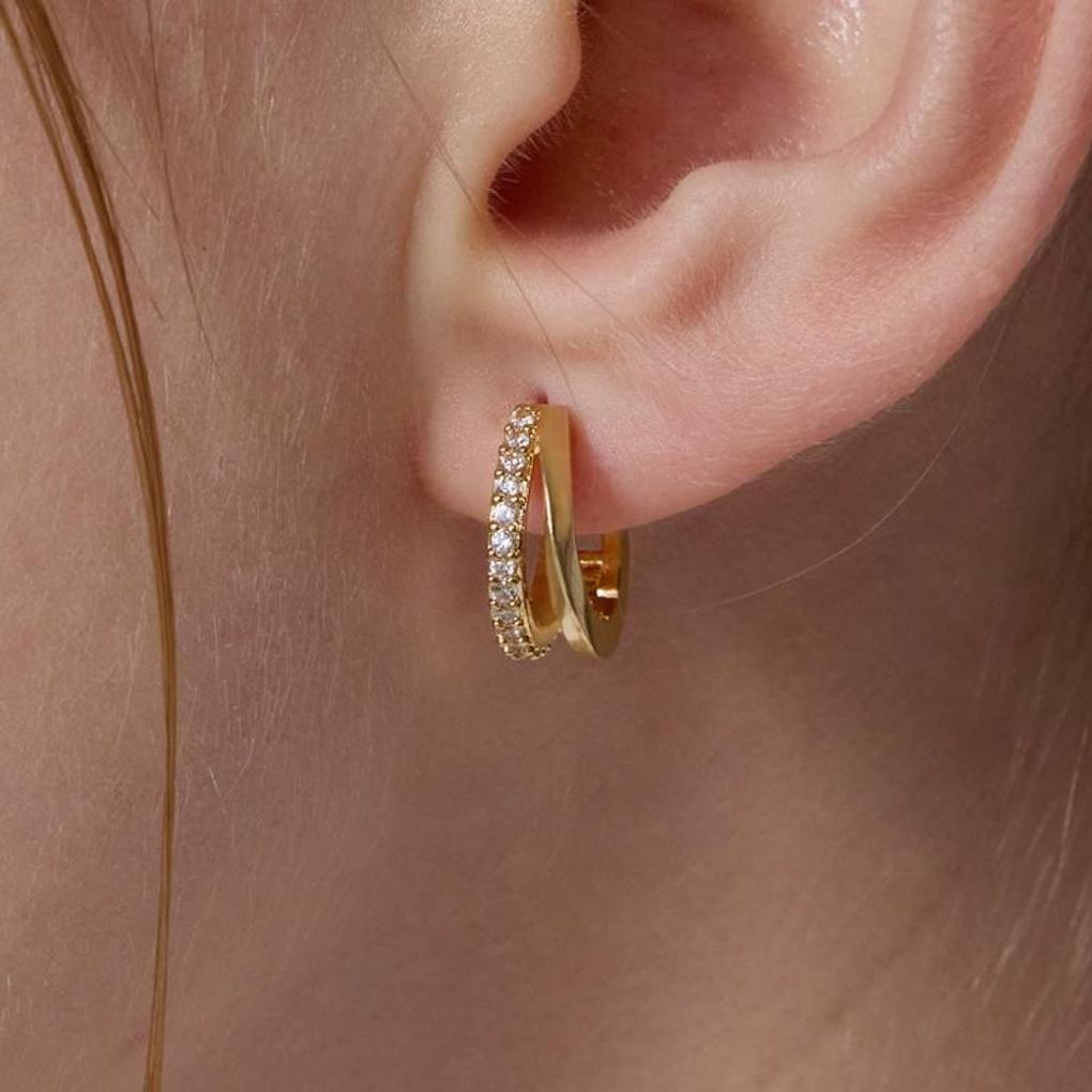 

[LOMET] 14K GF Twin Two-Line One-Touch Earrings_MJ5015BFE
