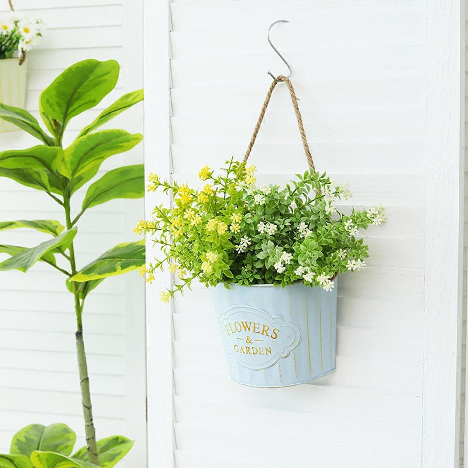 

Полукруглый горшок для растений, металлический настенный кашпо, держатель для вазы для цветов, контейнер с веревкой для балконов, синий