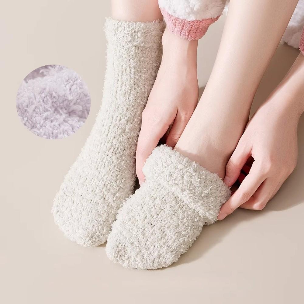 Silicone Grip Floor Socks Non-Slip Tube Socks Cozy Coral Fleece Socks  Autumn Winter Home Wear