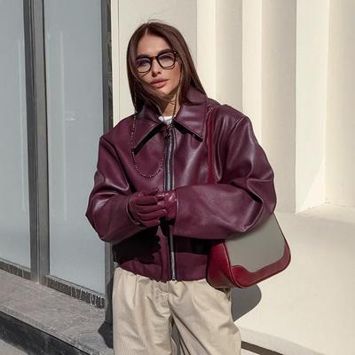 2024 European & American Loose Motorcycle-Style Leather Jacket – Women's Autumn/Winter Fashion