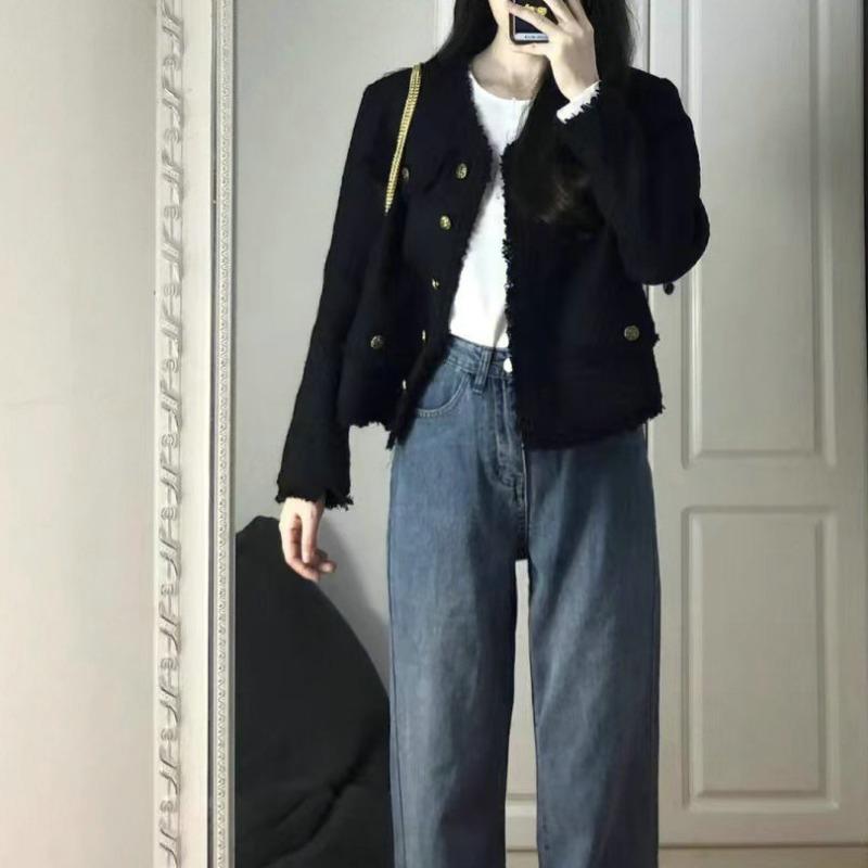 Autumn and Winter Black Small Fragrance Style Jacket for Women Early Autumn Design Niche High-end Short Tweed Top