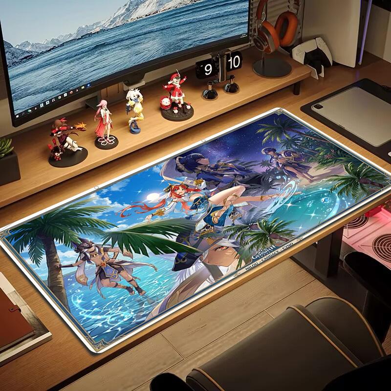 Genshin Impact Poster Farbe Mauspads Großes Gaming-Tischkissen Rutschfestes Laptop-Tablet Großes Mauspads XXL Matte Mini-PC-Spielmatte Mit Verriegeltem Rand