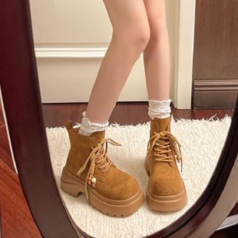 

Thick-soled heightened and thin Martin boots women s autumn and winter new lace-up muffin bottom locomotive boots fashionable versatile women s boots 40