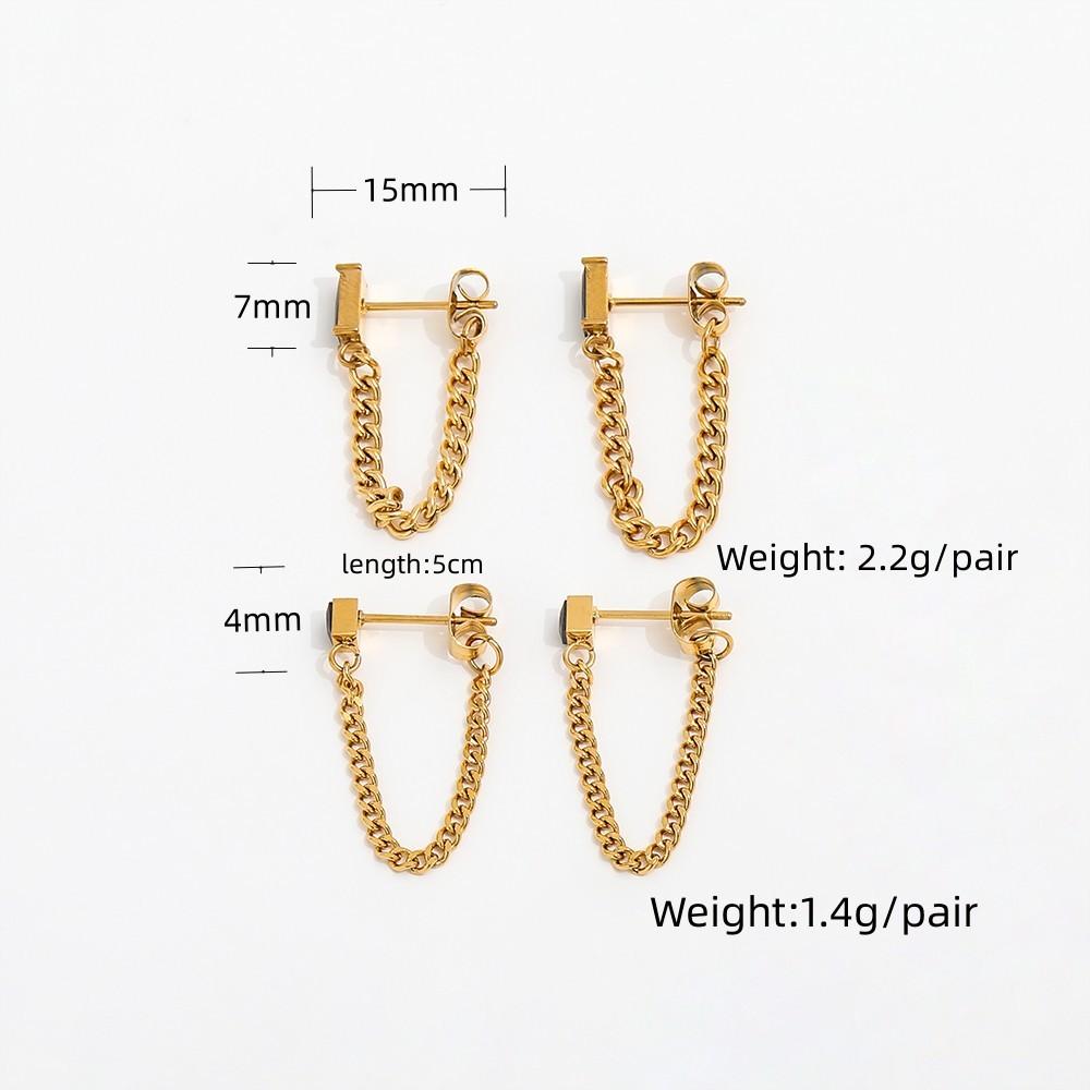 Fenny 18K PVD Plated Elegant Party Black Zirconia Tassel Chain Dangle Stainless Steel Hoop Earrings for Women