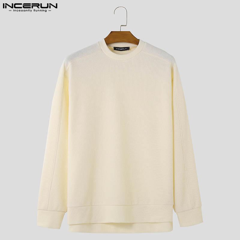 INCERUN Men Autumn Thick Woolen Knitted Pullovers Solid Color High Low Sweaters
