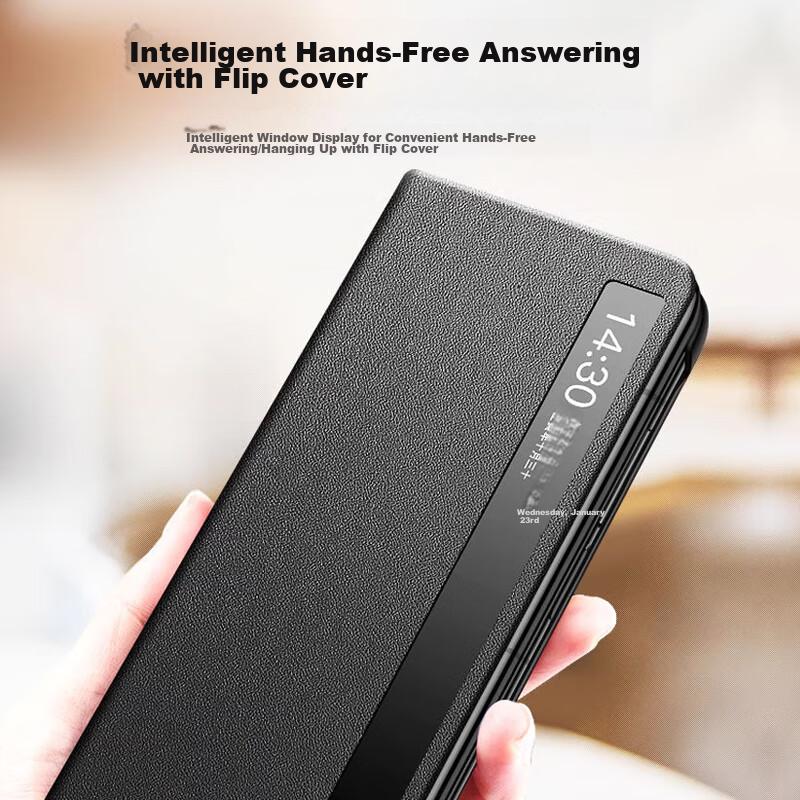 Honor Magic Vs Foldable Phone Case, Huawei Vs Smart Flip Cover Window Ultimate Edition Leather Full Protection Shockproof Outer, Classic, Black