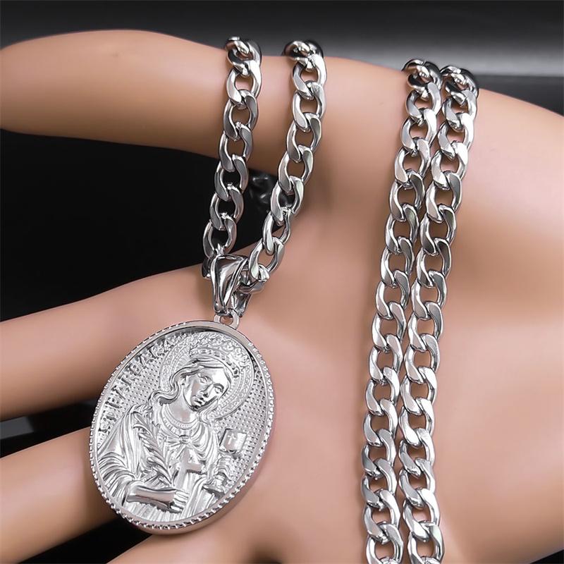 Collier Médaille Sainte Barbe en Acier Inoxydable 316 Couleur Argent Pendentif Hommes Religion Catholique Colliers Bijoux Santa Bárbara