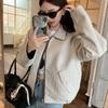 Women's Striped Collar Reversible Jacket Retro Design Loose Casual Versatile Top for Spring and Autumn