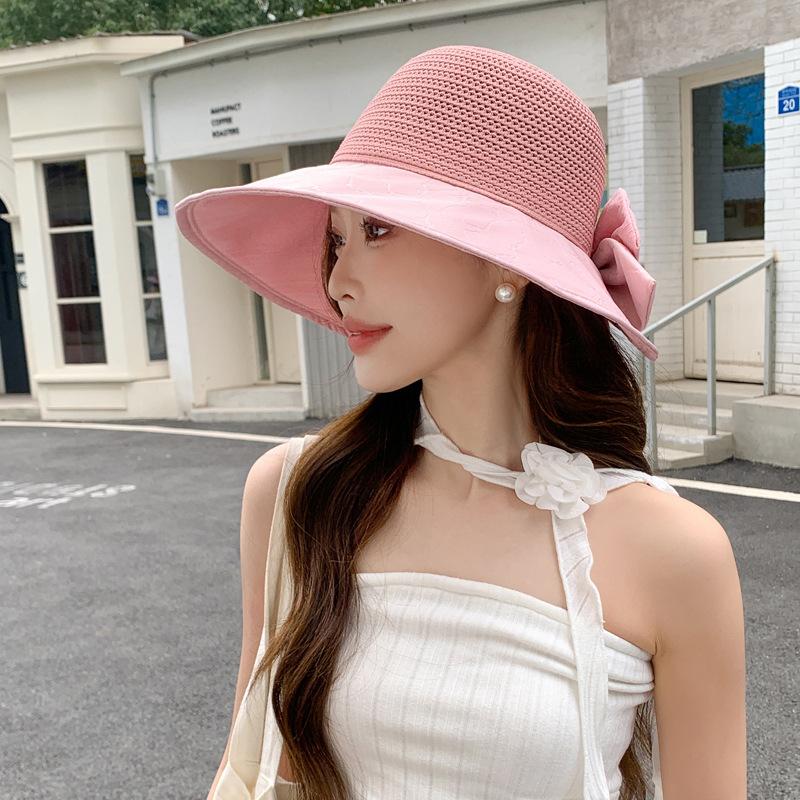 Spring and Summer Hat Women's Summer UV Protection Bucket Hat Sun Protection Sun Hat Bow Windproof Sun Hat