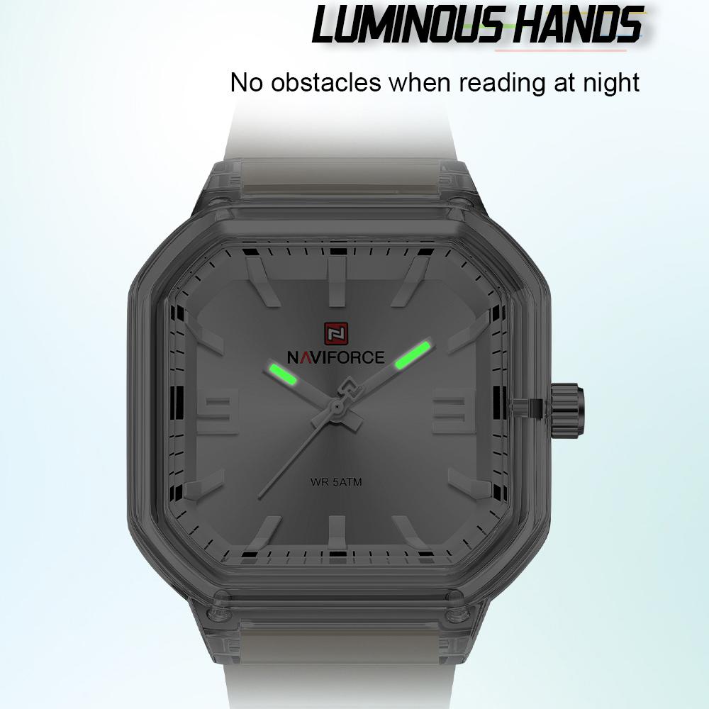 NAVIFORCE Original Women Square Watch Quartz Luminous Pointer Simple Lightweight Silicone Strap Waterproof Women Lady Casual Fashion Watch NF6108