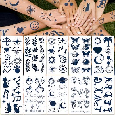 10sheets Cartoon Small Elements Butterfly Plant Tattoo Stickers For Face Body Temporary Tattoo Stickers Kids Creative Gifts