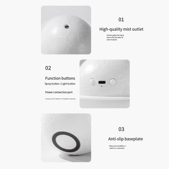 3D Planet Night Light Humidifier Quiet USB Mini Air Humidifier with Wooden Stand Home Office Bedroom Bedside Lamp Desktop Humidifier