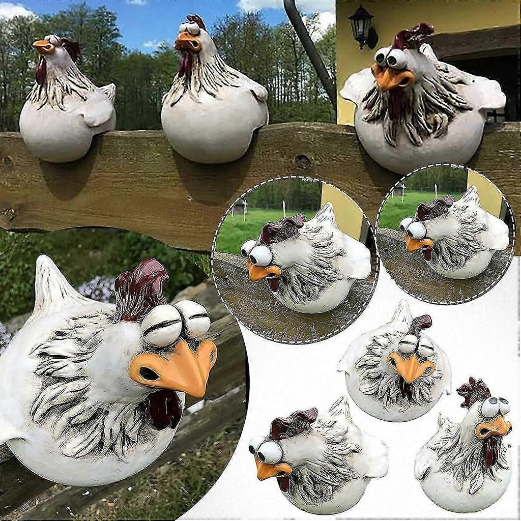 Funny Chicken Fence Decoration Statues for Garden Stairs, Farm, Patio, Backyard, Resin Craft Chicken Hen Sculpture