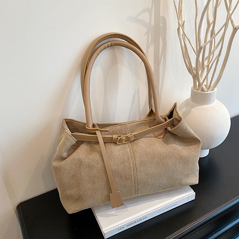 Sac Tote Épaule Design Ceinture Cuir Mat pour Femme Sacs Axillaires Velours Daim Grande Capacité Sacs à Main Travail Dames Portefeuille