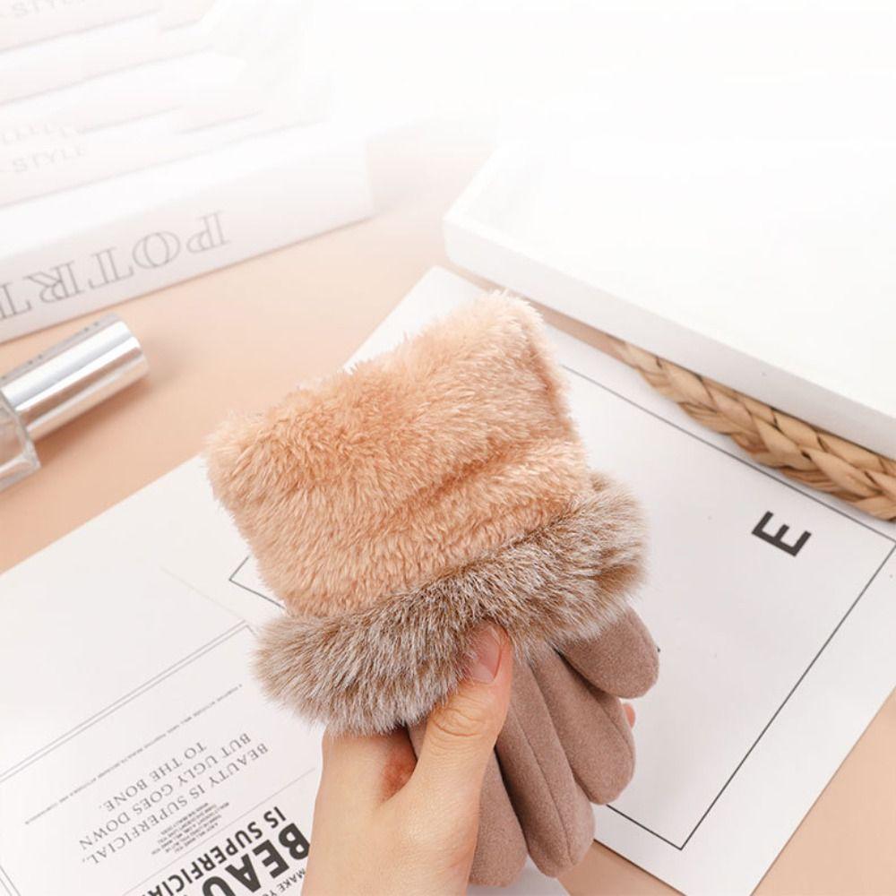 Schleifen Plüschhandschuhe Einfarbige Damen Fäustlinge Weiche Winter-Samthandschuhe Reiten