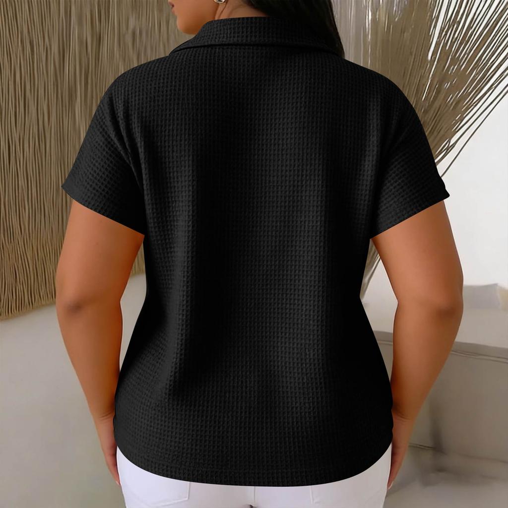 Women's Fashionable Casual Loose Fit Zipper Short-Sleeve Top